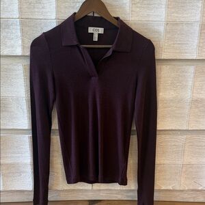COS Long Sleeve Polo Top in Plum